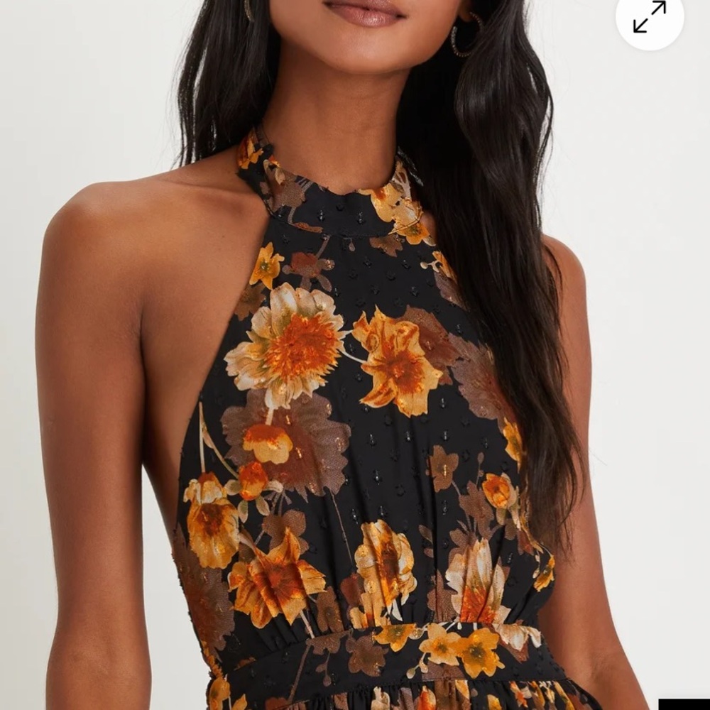 Lulu's Black and Orange Floral Midi Dress